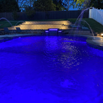 Custom Lagoon shaped polymer vinyl liner pool with Multi-level Waterfall