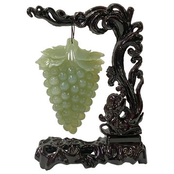 Chinese Natural Stone Grapes Shape Wood Stand Display Art Hws3250