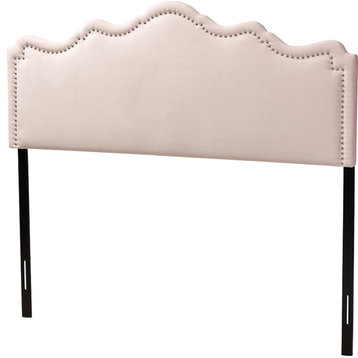 Modern Light Pink Velvet Fabric Upholstered Queen Size Headboard