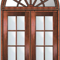Prehung French Transom Double Door 96 Mahogany 3/4 Lite 6 Lite - Patio Doors
