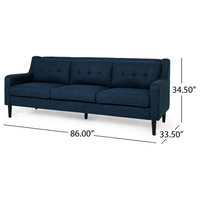 Marco Tufted Fabric 3 Seater Sofa, Navy Blue/Espresso