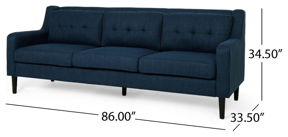 Marco Tufted Fabric 3 Seater Sofa, Navy Blue/Espresso