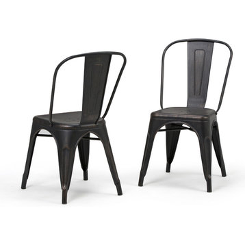 Industrial Metal Dining Side Chair (Set of 2) in Distressed Black, Copper