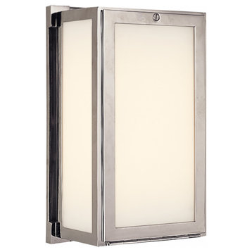 Mercer Bathroom Wall Sconce, 1-Light, Polished Nickel, White Glass, 9.5"H