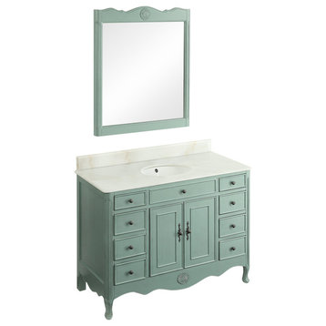 46.5" Distressed Fayetteville Bathroom Vanity, Light Blue, With Mirror