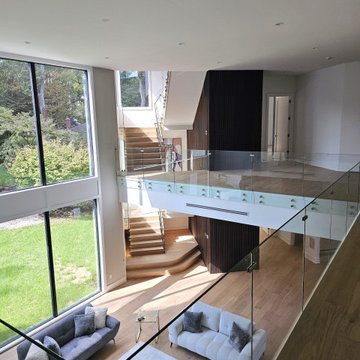Project #129 | Modern White Oak Staircase with Slanted Risers