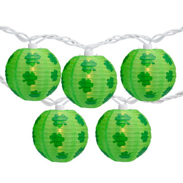 10-Count Green Shamrock St. Patrick's Day Paper Lantern Lights Clear Bulbs