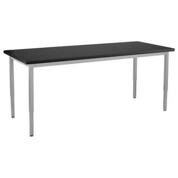 NPS Steel Height Adjustable Science Lab Table, 30x72, ChemRes Top, Grey Frame