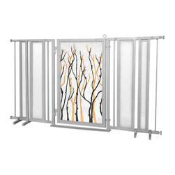Fusion Gates - Fusion Gate with Willow Branch Design, Satin Nickel, 65"-71.4" - Dog Gates