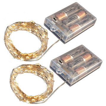 LED Waterproof 50 Mini String Lights With Timer, Set of 2, Amber