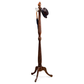 HomeRoots Traditional Style Hat Hook Coat Rack With Hand Carved Cherry Finish