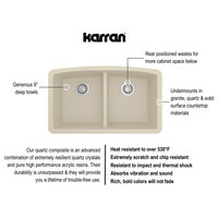 Karran Undermount Quartz 32" 50/50 Double Bowl Kitchen Sink, Bisque