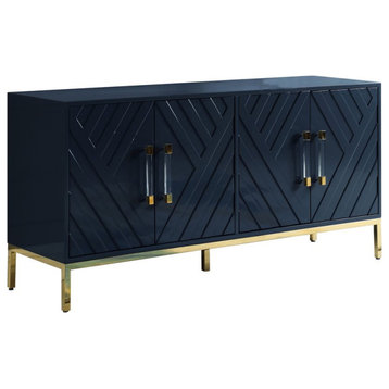 Best Master Furniture Junior 64" Transitional Wood Sideboard in Navy/Gold Plated