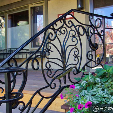Forged ornamental wrought iron railing for residence