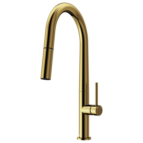 VIGO Greenwich 18" H Single Handle Pull-Down Sprayer Kitchen Faucet, Matte Brushed Gold, No Sensor, Without Extras