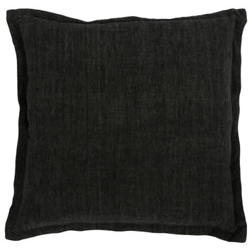 Amy 100% Linen 22" Square Throw Pillow, Charcoal