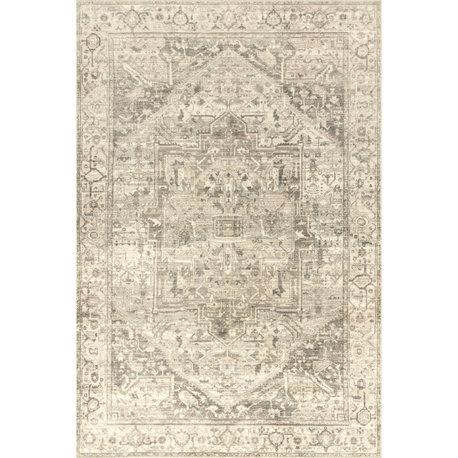 Nuloom Atrium Medallion Traditional Vintage Washable Area Rug, Grey 4'x6'
