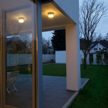 Micro Flat Outdoor Wall/Outdoor Ceiling Lamp, Silver Gray Finish, Satin Shade