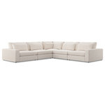 Four Hands - Bloor 5 Piece Sectional -Essence Natural - Deep, low seating says relax. A flexible, one-armed chair is covered in an inviting, durable light grey woven fabric. Modular components allow the perfect combination for any space.