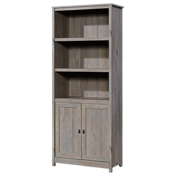 Bookcase, Wooden Frame With 3 Adjustable Shelves & Lower Cabinet, Mystic Oak