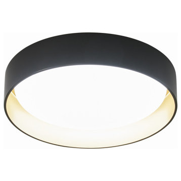 1-Light LED Round Flush Mount Light Drum Shape Ceiling Light, Black