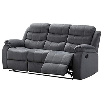 Contemporary Reclining Sofa, Comfortable Tufted Seat & Padded Arms, Dark Grey