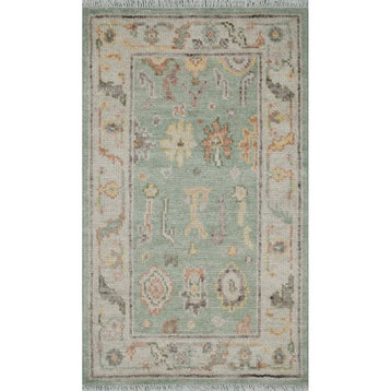 Meadow Hand Knotted Wool Area Rug Willow Green, 3' X 5'