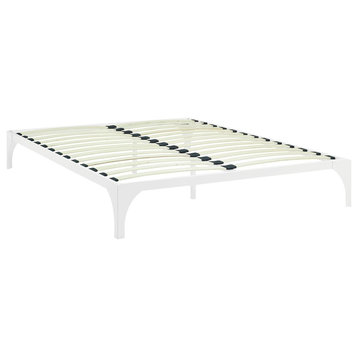 Modern Contemporary Urban Full Size Platform Bed Frame, White, Metal Steel
