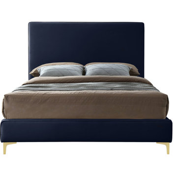 Geri Velvet Upholstered Bed, Navy, King
