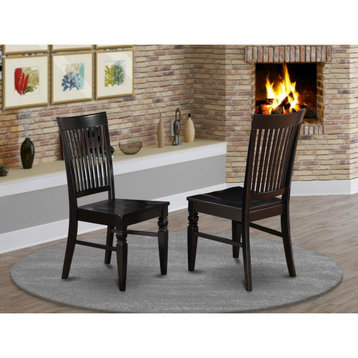 Weston Dining Wood Seat Chair With Slatted Back In Black Finish, Set of 2