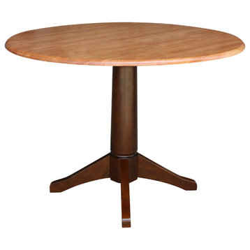 42" Round dual drop Leaf Pedestal Table - 30.3 "H, Cinnamon/Espresso