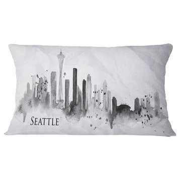 Seattle Black Silhouette Cityscape Painting Throw Pillow, 12"x20"