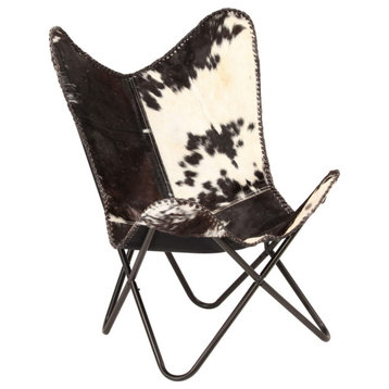 Vidaxl Butterfly Chair Black and White Genuine Goat Leather