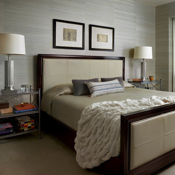 Neutral Contemporary Bedroom With Ripple-Fold Drapery