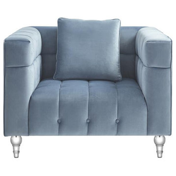 Adalyn Club Chair Teal Blue Velvet  Biscuit Tufted Lucite Leg