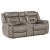 Lexicon Danio Leather Power Double Reclining Love Seat in Brownish Gray