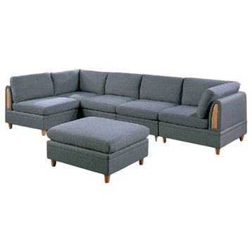 Hvar L Shaped Sofa Couch Set 6 Piece Modular, Steel Dorris Fabric