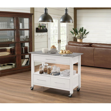 Kitchen Cart With Stainless Steel Top, Gray & White