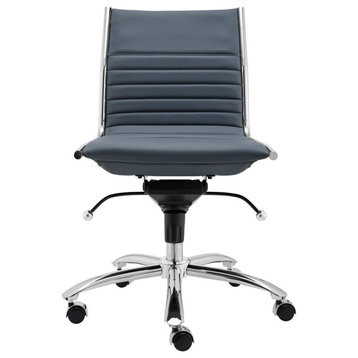 Dirk Low Back Office Chair Without Armrests, Blue With Chromed Steel Base