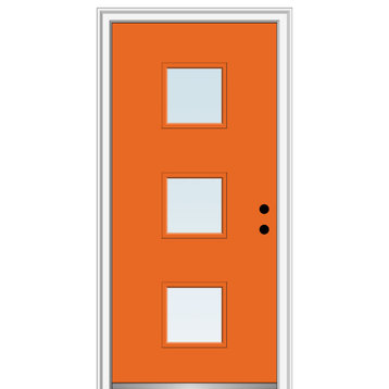 30 in.x80 in. 3 Lite Clear Left-Hand Inswing Painted Fiberglass Smooth Door