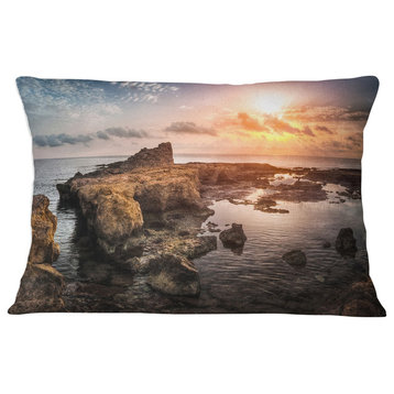 Sunset over Rocky African Coast Oversized Beach Throw Pillow, 12"x20"