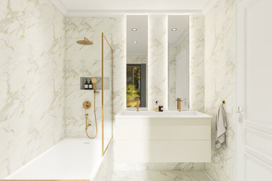 Aménagement d'une salle de bain contemporaine.