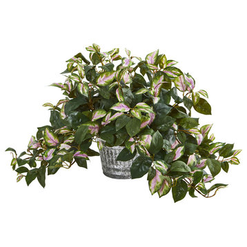 Nearly Natural Hoya Artificial Plant in Vintage Hanging Metal Planter