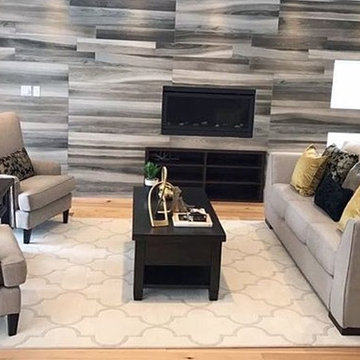 Botero Area Rug in Family Room w/ Amazing Feature Wall