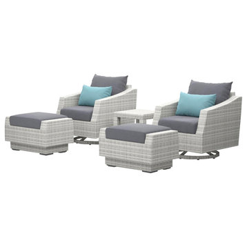 Cannes 5 Piece Aluminum Outdoor Patio Motion Club Chair and Ottoman Set, Gray