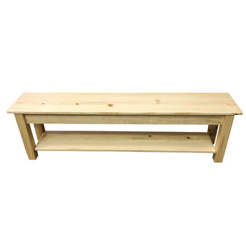 Pine Wood Storage Bench With Shelf, 72"
