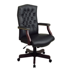 Traditional Executive Leather Office Chair with Padded Arms - Office Chairs