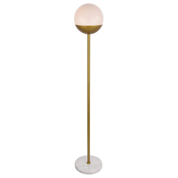 Midcentury Modern Brass And Frosted White 1-Light Floor Lamp