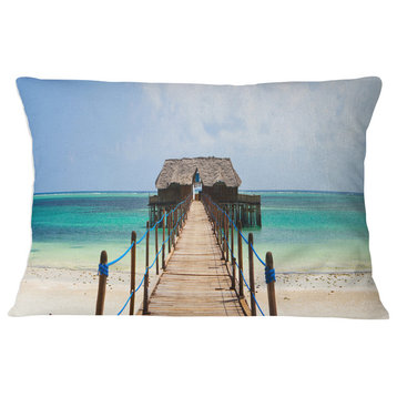 Exotic Wood Jetty at Zanzibar Island Wooden Sea Bridge Throw Pillow, 12"x20"