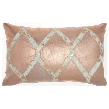 Rose Gold and White Cowhide Lumbar Throw Pillow